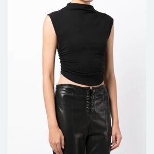 Reformation Black Sleeveless Mock Neck Crop Tank